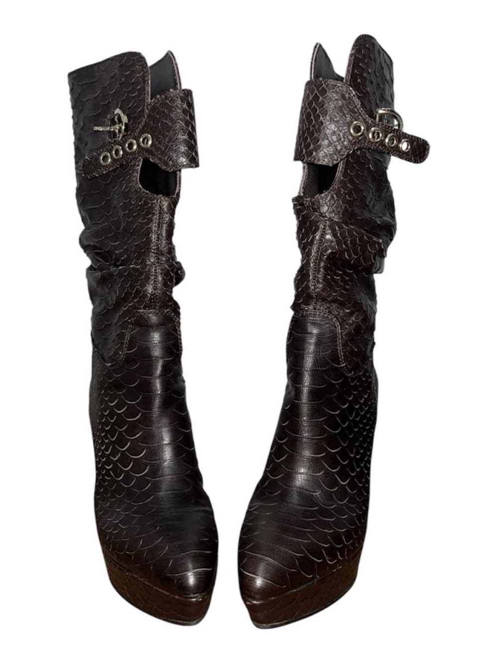 Women’s Brown faux snake skin High Heel Knee Boot